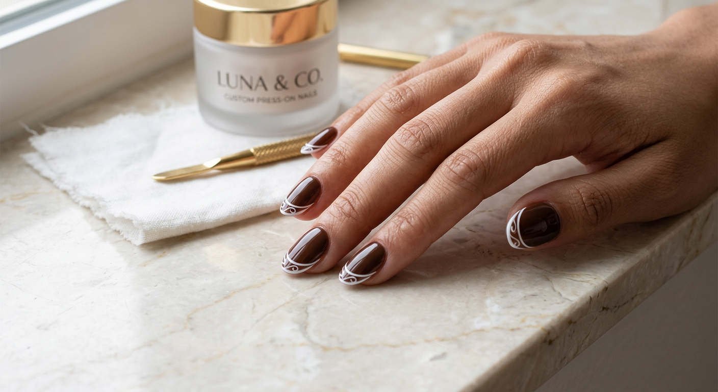 Cocoa Swirl — Oval · Chocolate & white french swirl