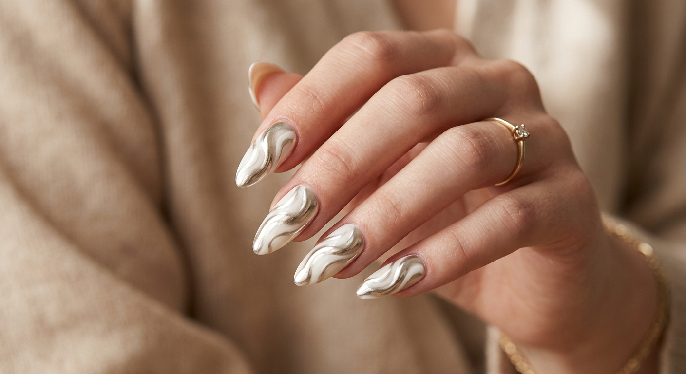 Close-up of a hand-painted custom nail set